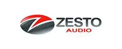 Zesto Audio logo with red swoosh.